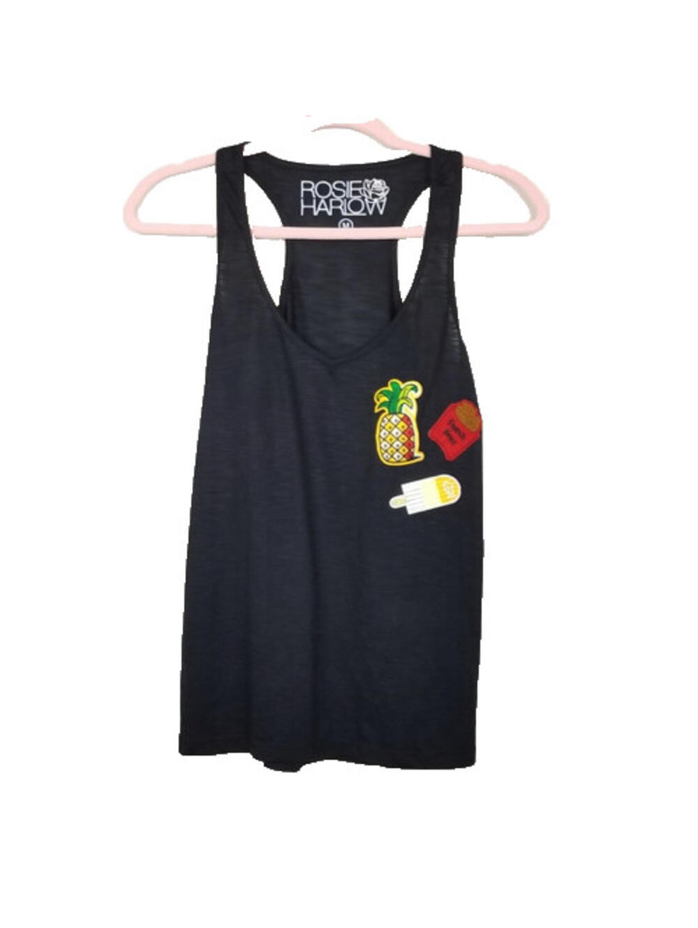 NWT Rosie Harlow Black Pineapple Popsicle Tank Top V-Neck Racerback Juniors M